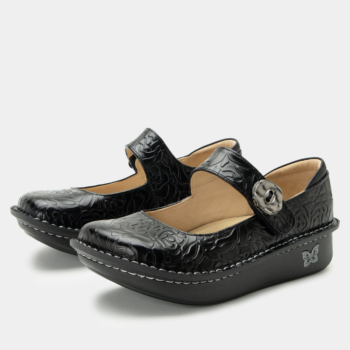 black embossed rose mary jane,36