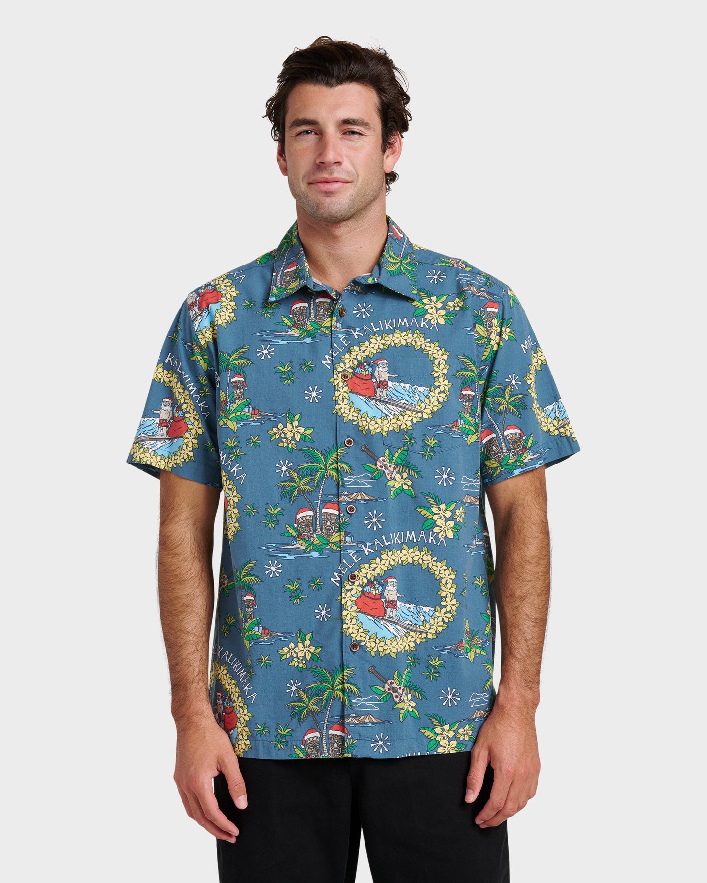 Waterman Surfing Santa Shirt - Real Teal Real Teal Quick Silver
