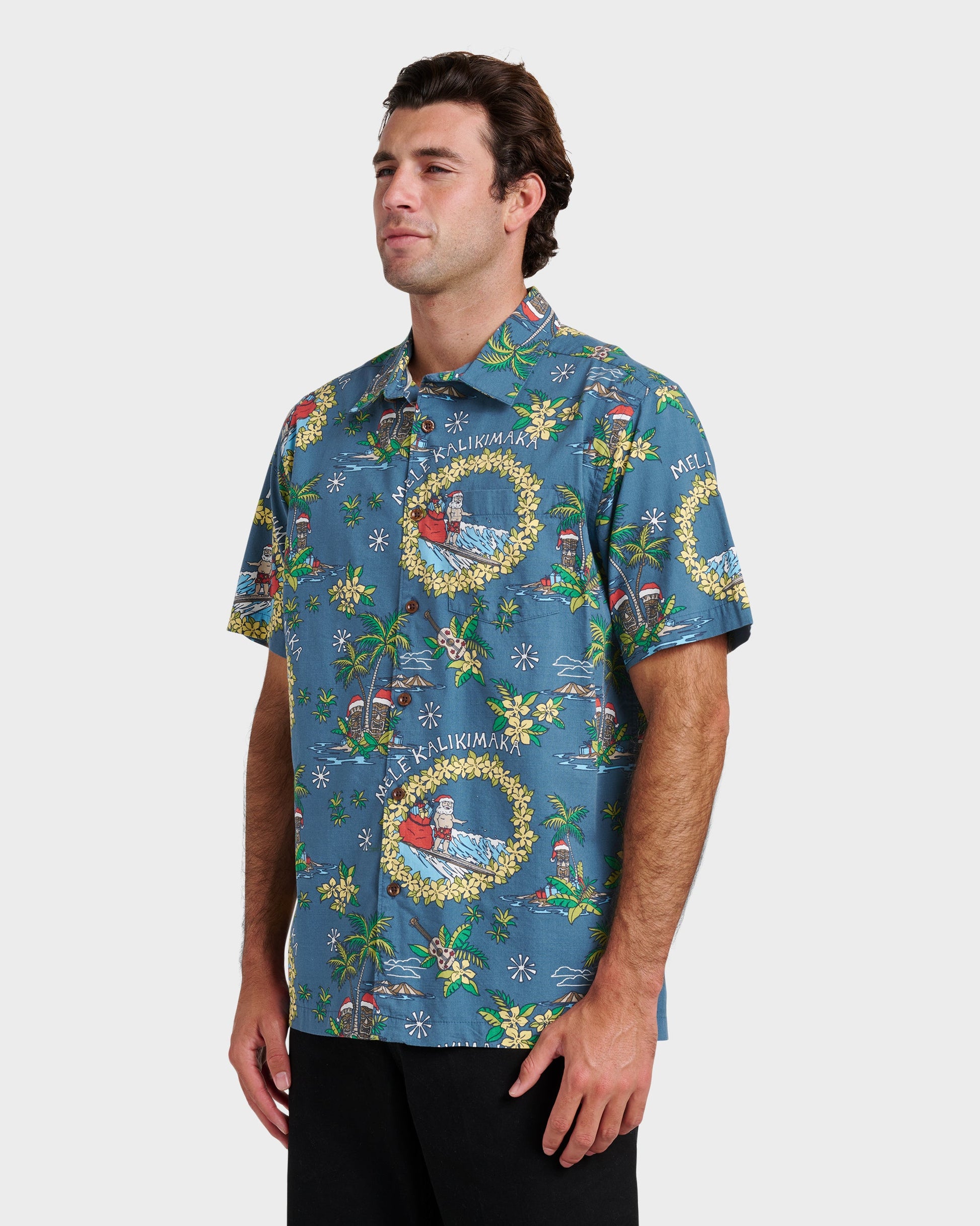 Waterman Surfing Santa Shirt - Real Teal Real Teal Quick Silver