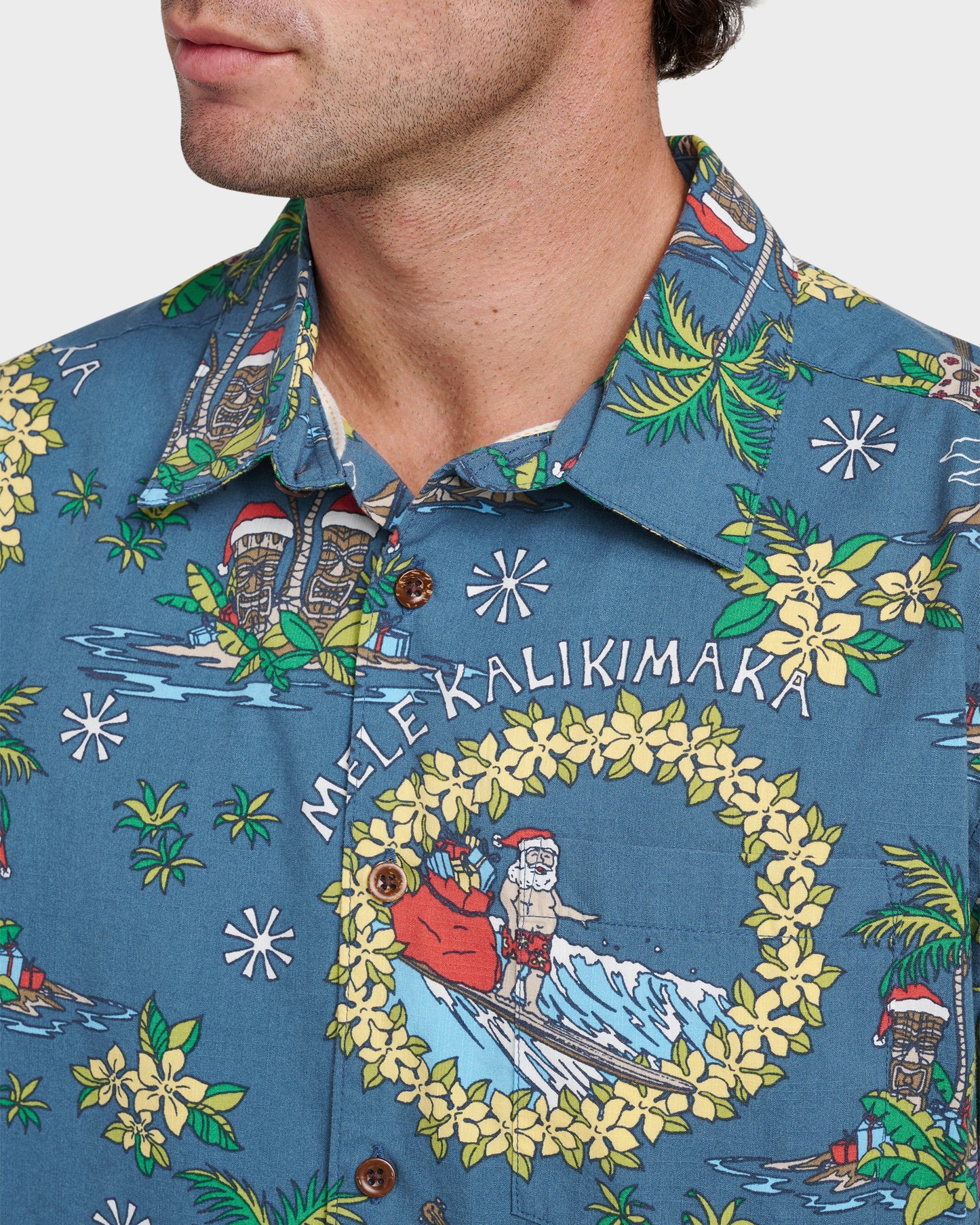 Waterman Surfing Santa Shirt - Real Teal Real Teal Quick Silver