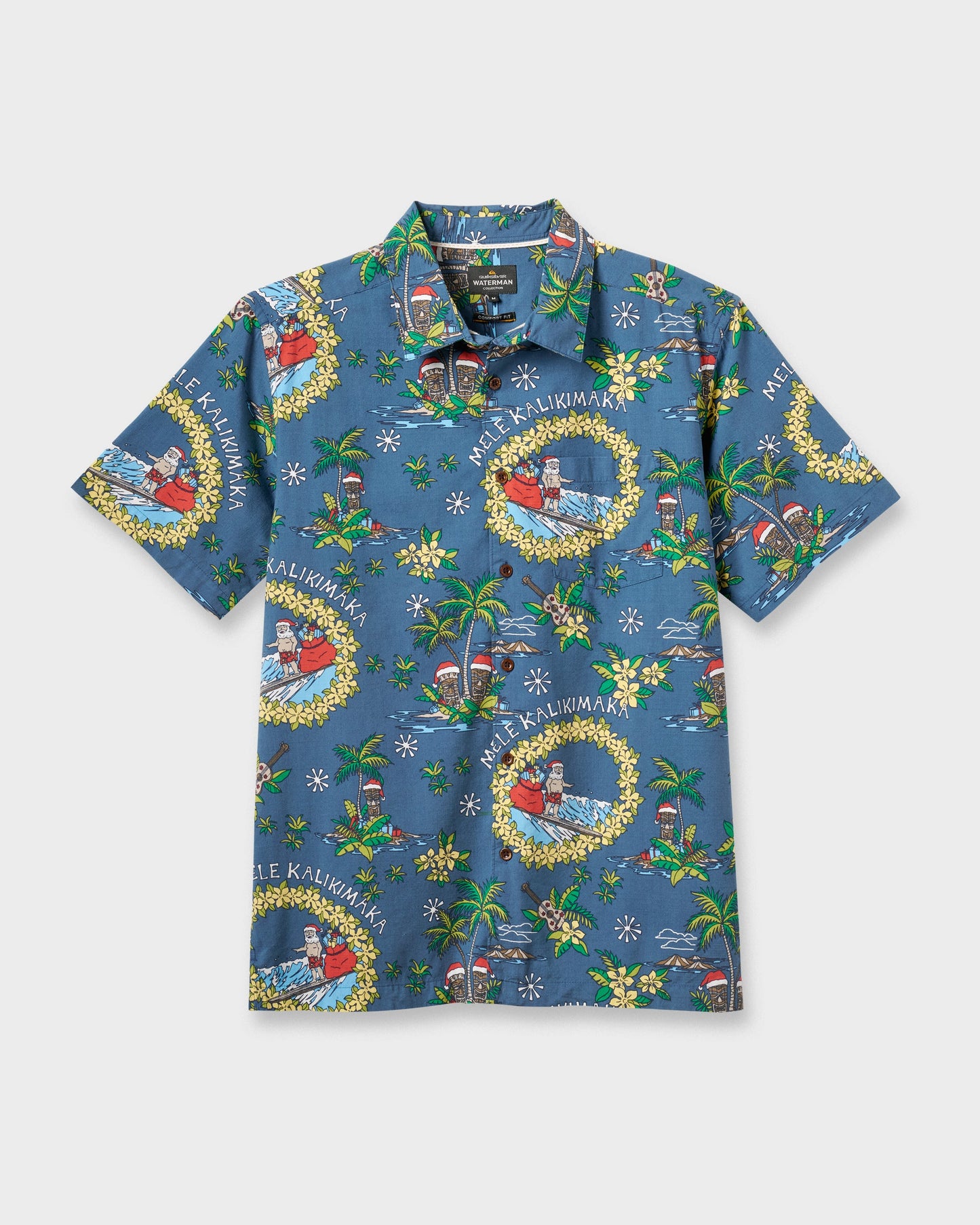 Waterman Surfing Santa Shirt - Real Teal Real Teal Quick Silver