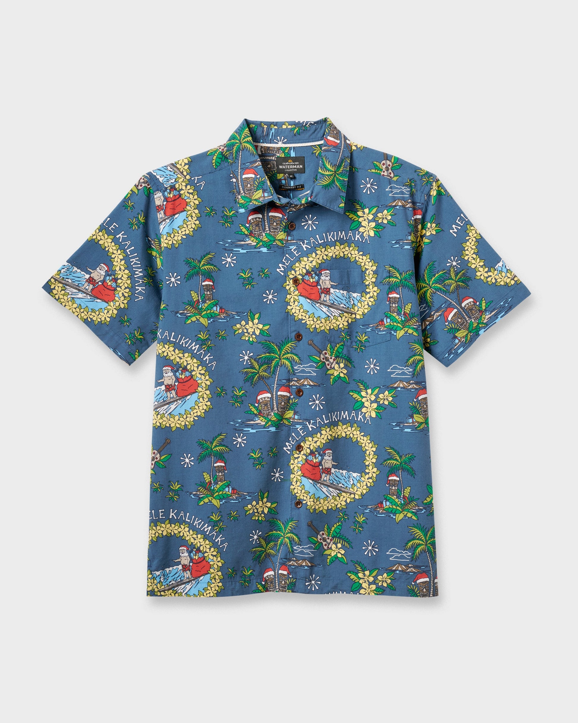 Waterman Surfing Santa Shirt - Real Teal Real Teal Quick Silver