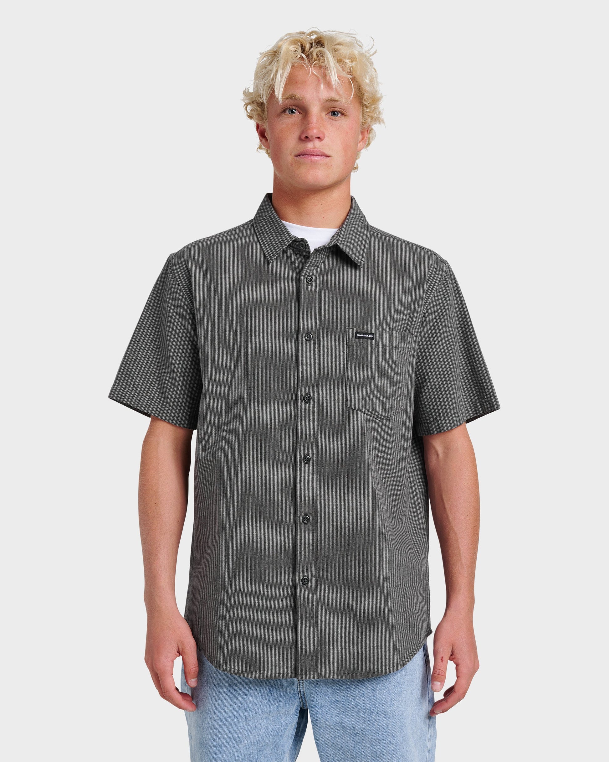 Oxford Stripe Classic Short Sleeve Shirt - Phantom Phantom Quick Silver