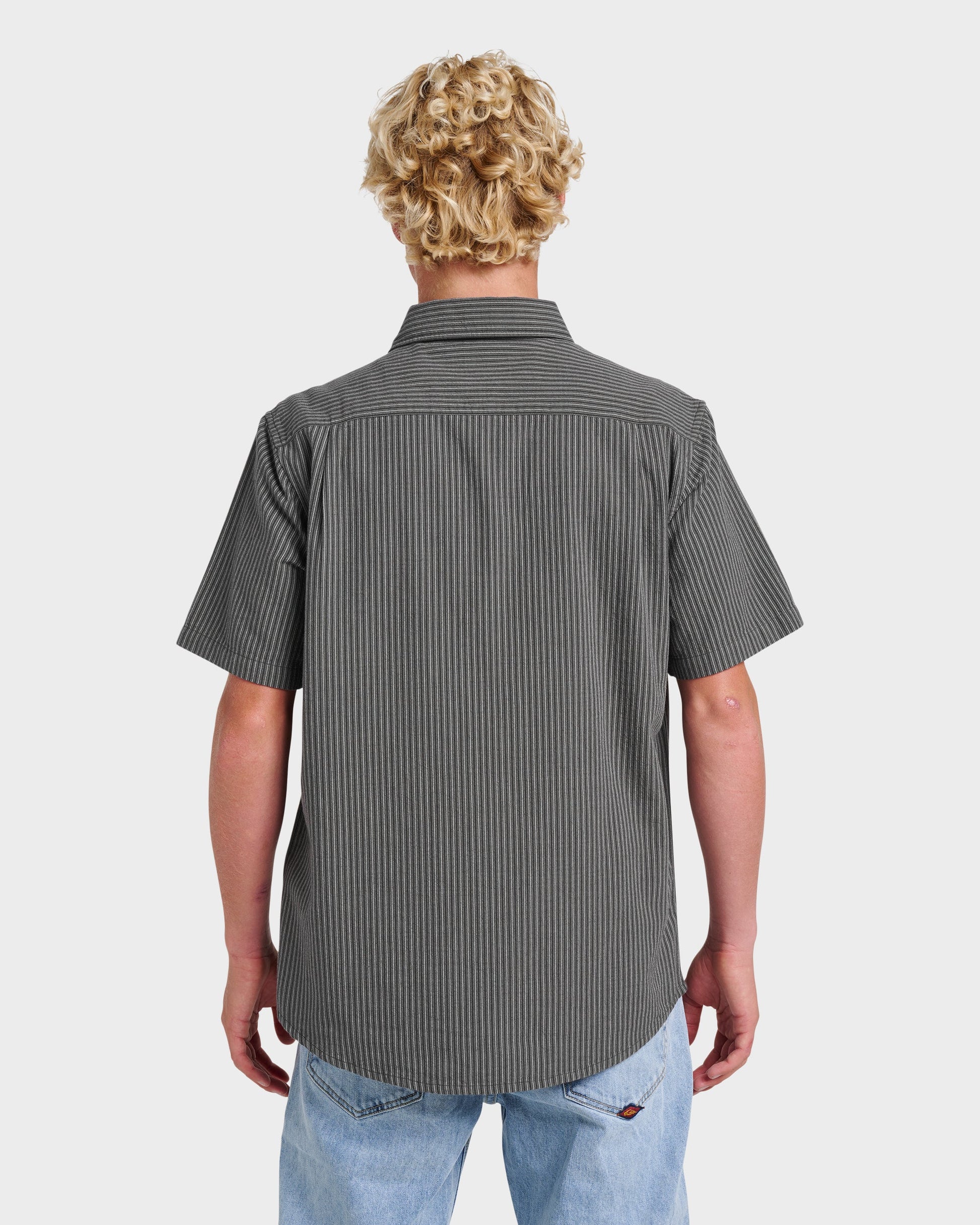 Oxford Stripe Classic Short Sleeve Shirt - Phantom Phantom Quick Silver