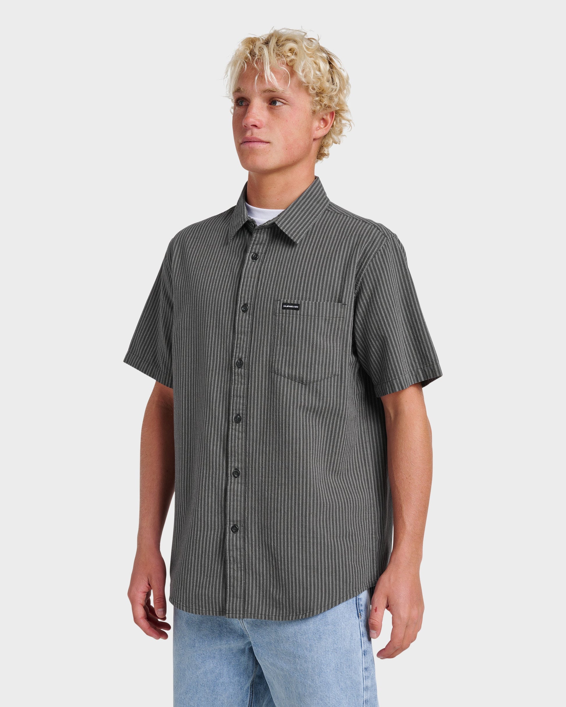 Oxford Stripe Classic Short Sleeve Shirt - Phantom Phantom Quick Silver