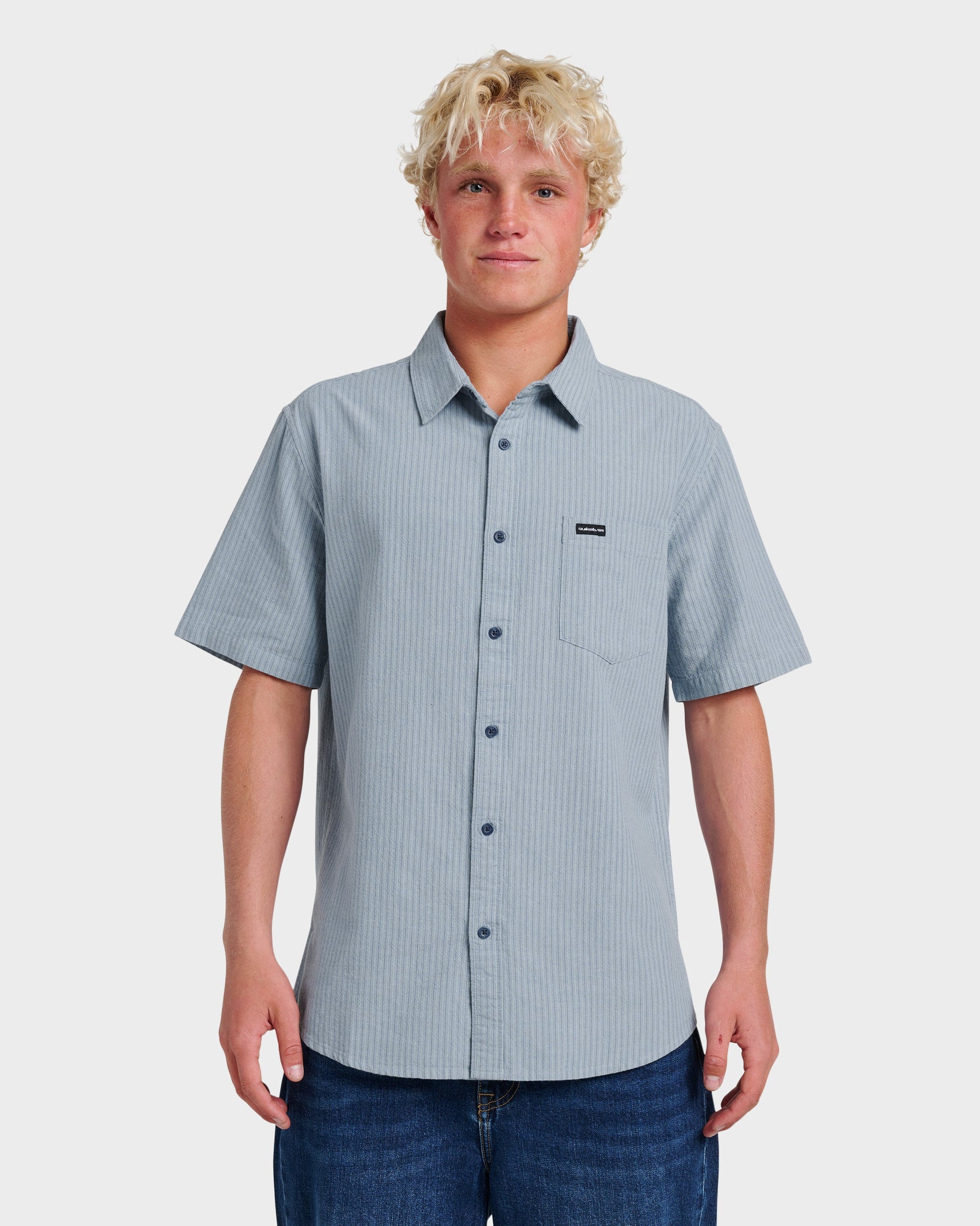 Oxford Stripe Classic Short Sleeve Shirt - Ashley Blue Ashley Blue Quick Silver