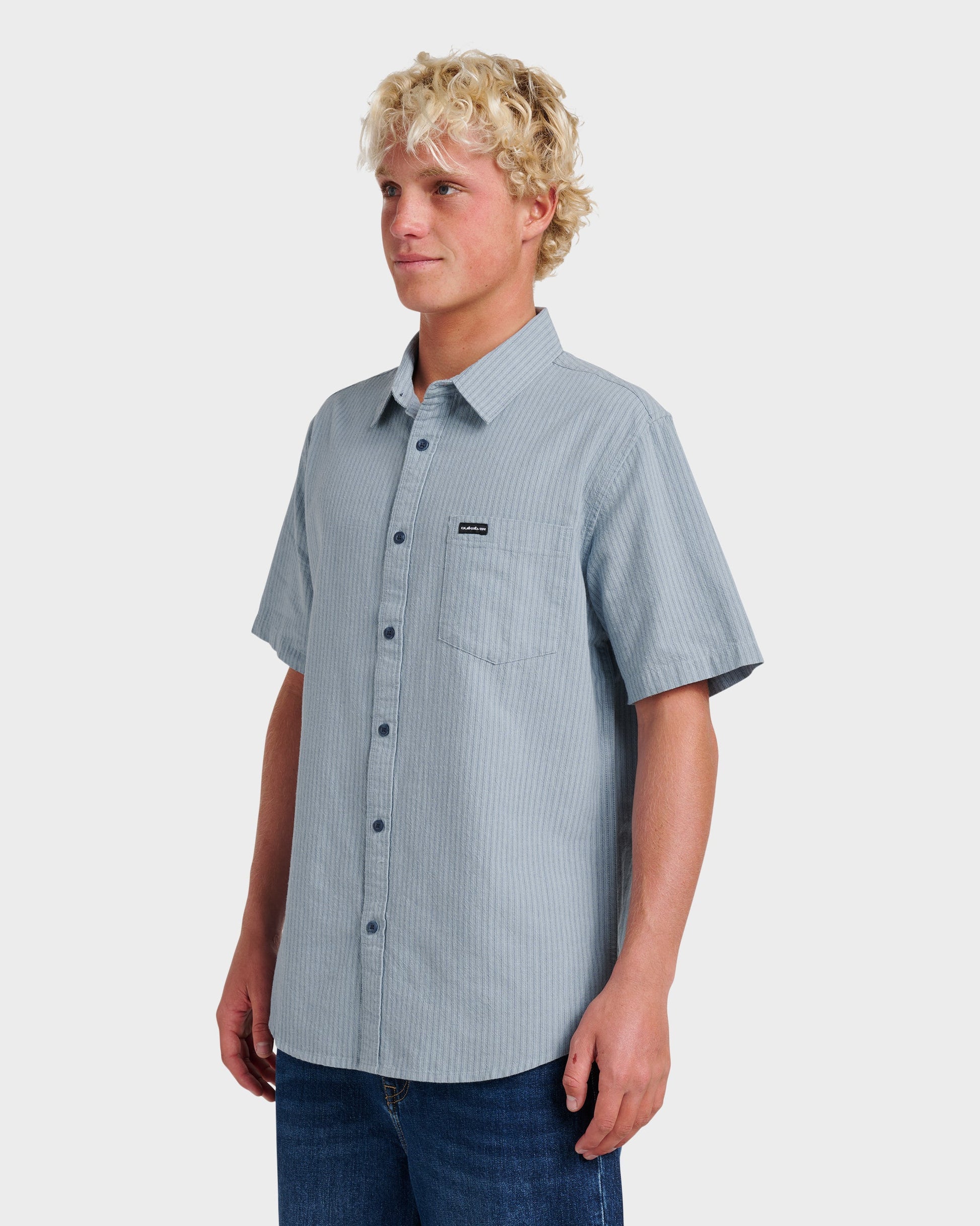 Oxford Stripe Classic Short Sleeve Shirt - Ashley Blue Ashley Blue Quick Silver