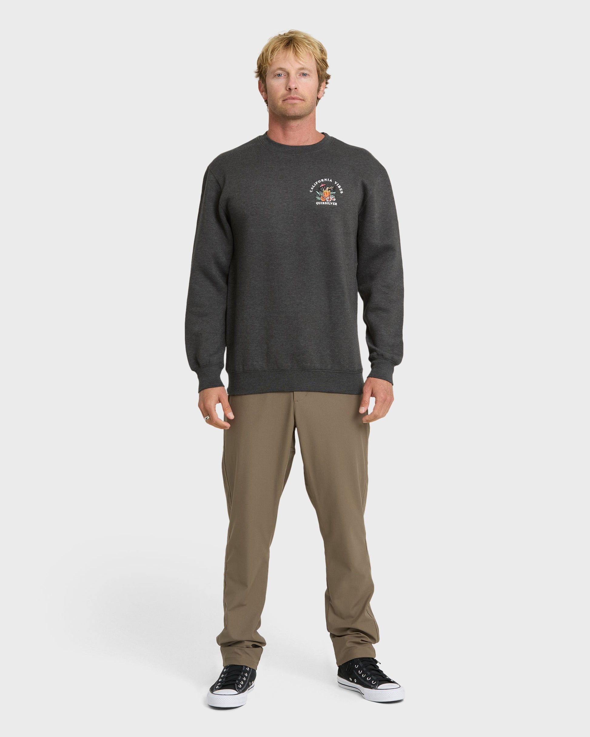 California Vibes Crew Fleece Sweatshirt - Charcoal Grey Charcoal Grey Quick Silver