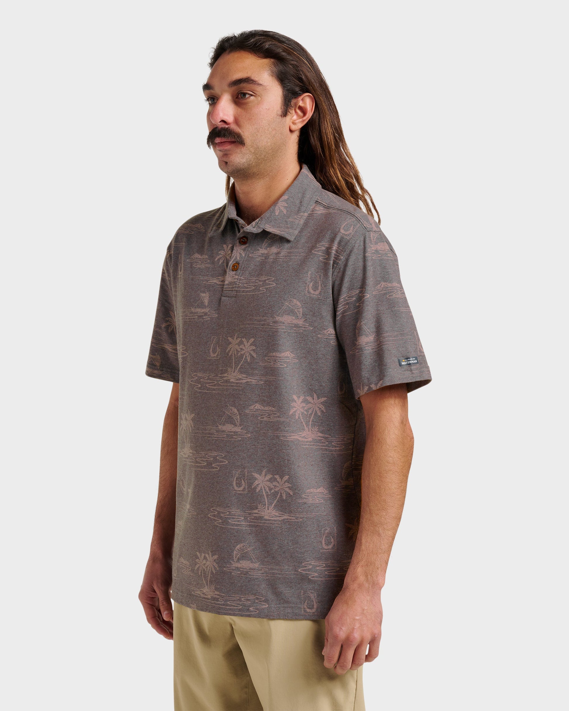 Waterman Island Daze Polo T-Shirt - Phantom Heather Phantom Heather Quick Silver