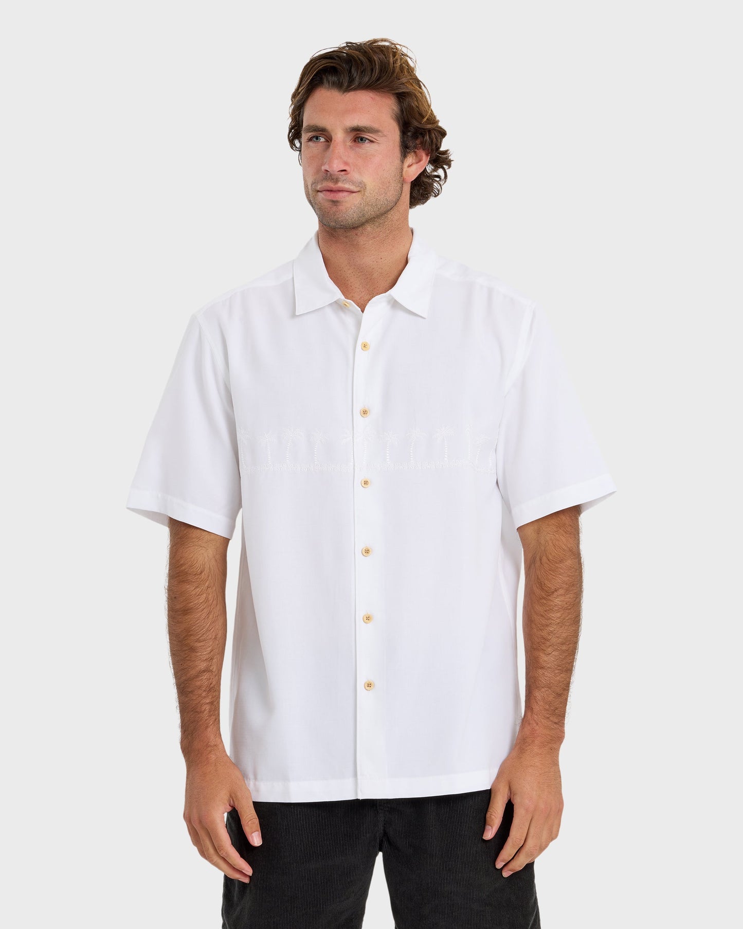 Waterman Tahiti Palms Premium Anti-Wrinkle Shirt - White White Quick Silver