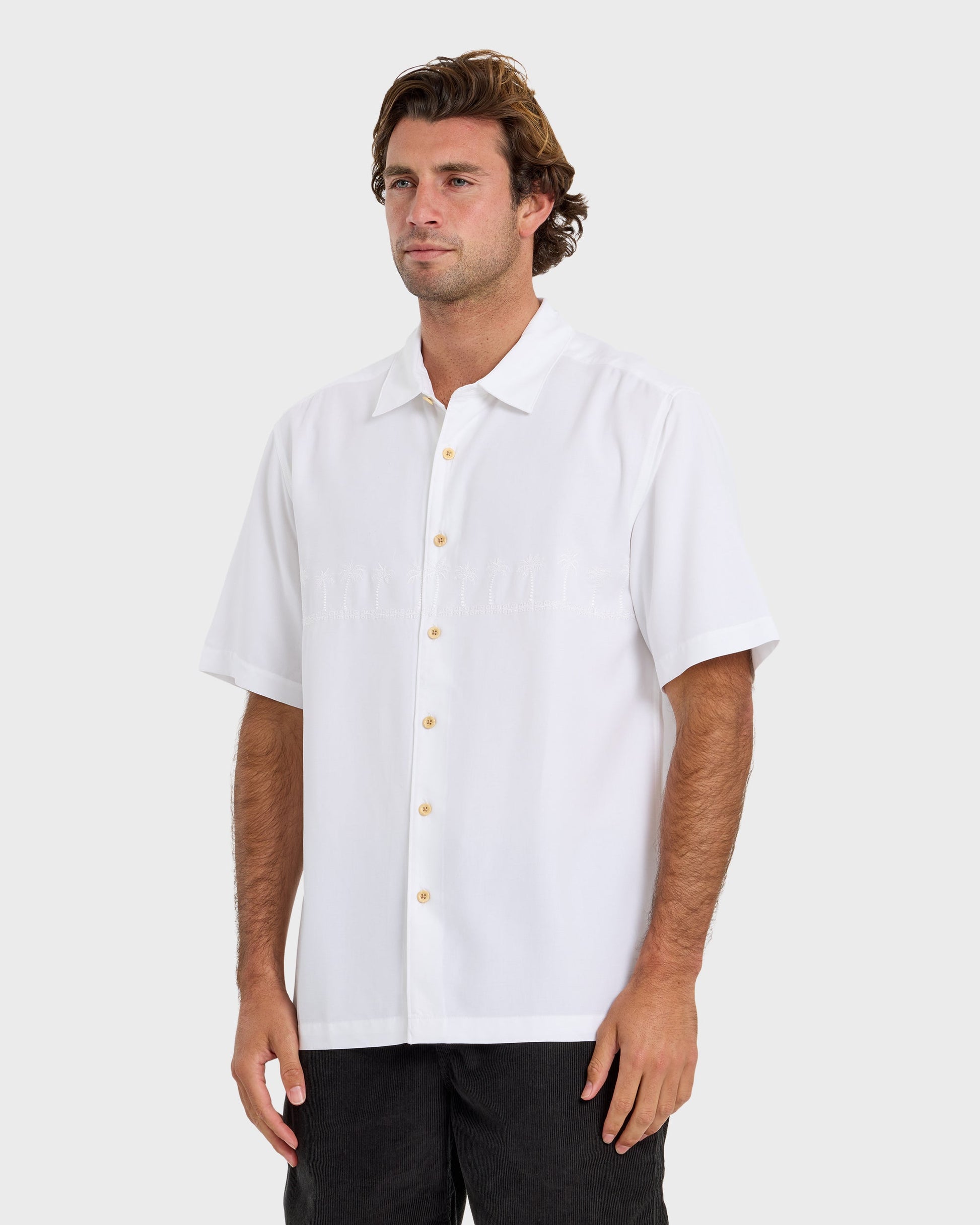 Waterman Tahiti Palms Premium Anti-Wrinkle Shirt - White White Quick Silver