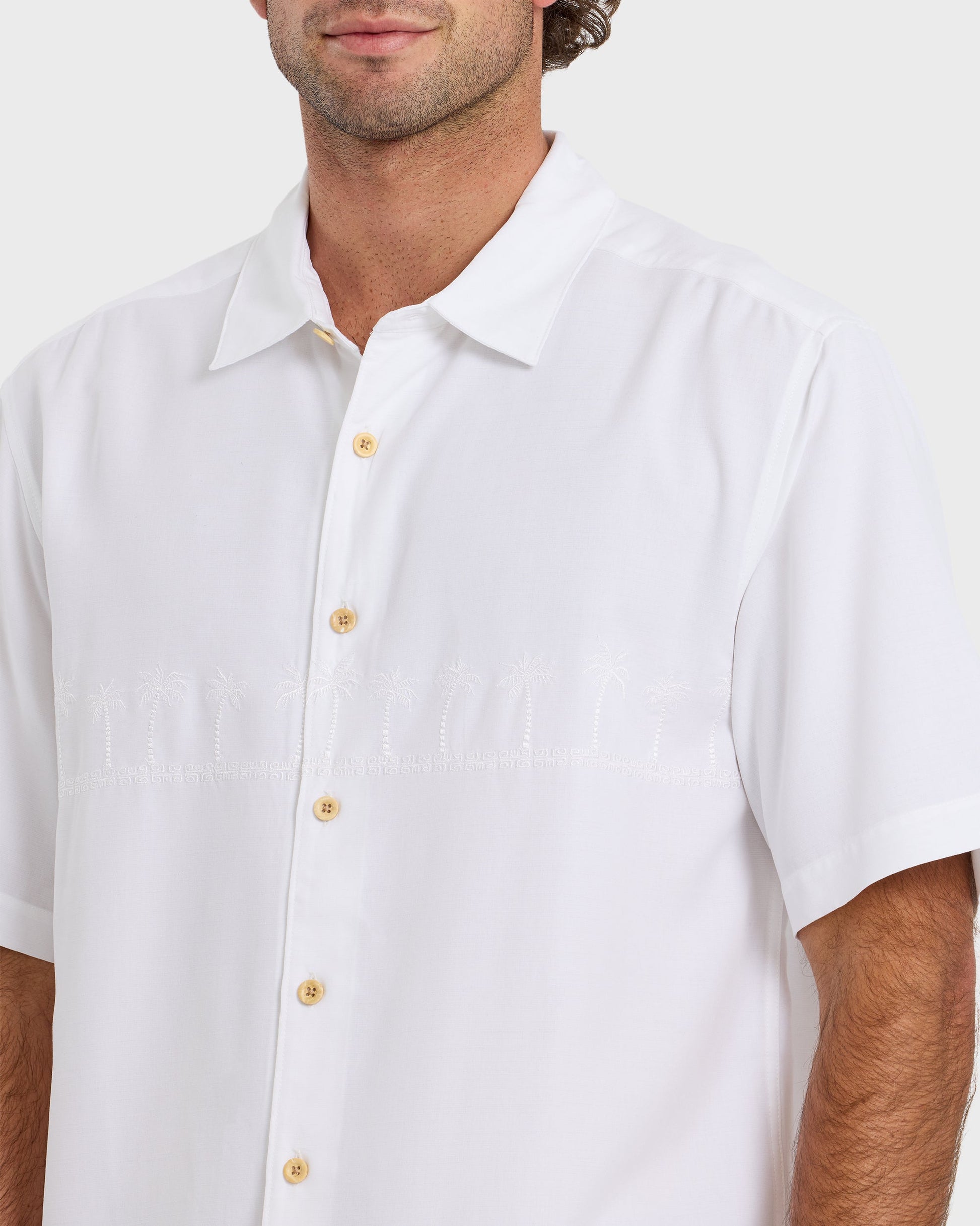 Waterman Tahiti Palms Premium Anti-Wrinkle Shirt - White White Quick Silver