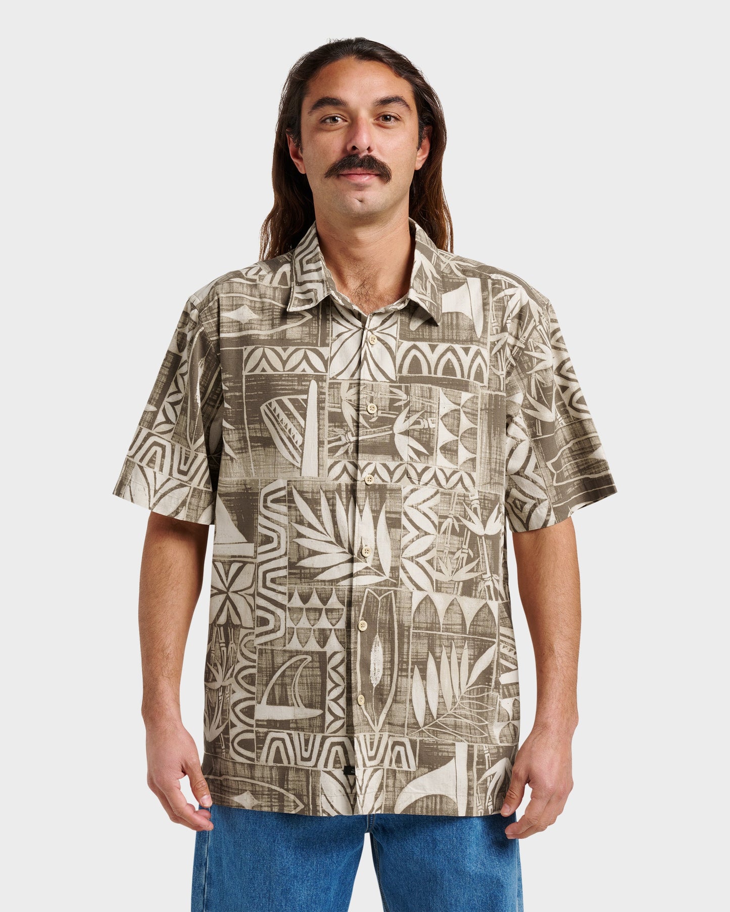 Waterman Talk Story Short Sleeve Shirt - Moonbeam Moonbeam Quick Silver
