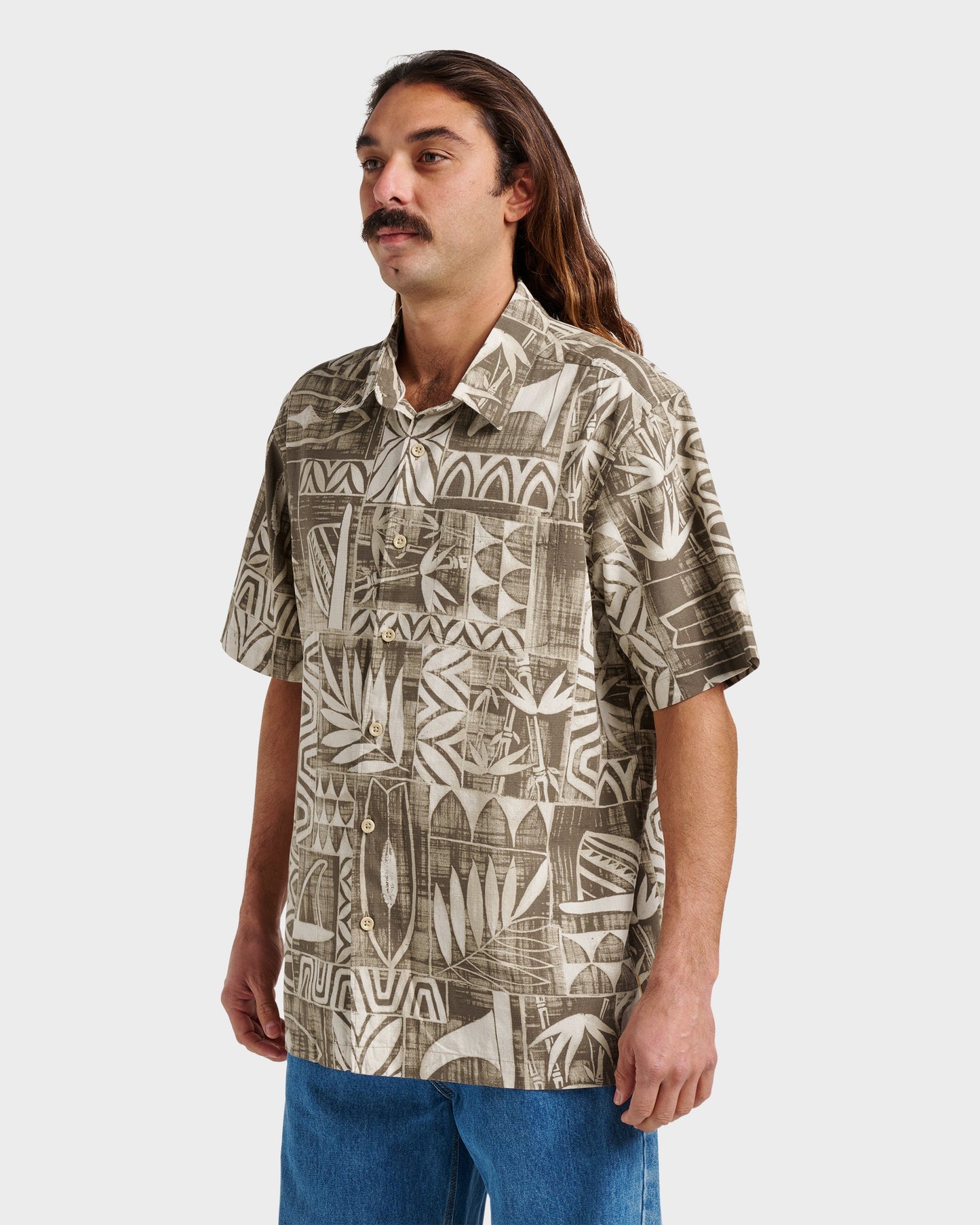 Waterman Talk Story Short Sleeve Shirt - Moonbeam Moonbeam Quick Silver