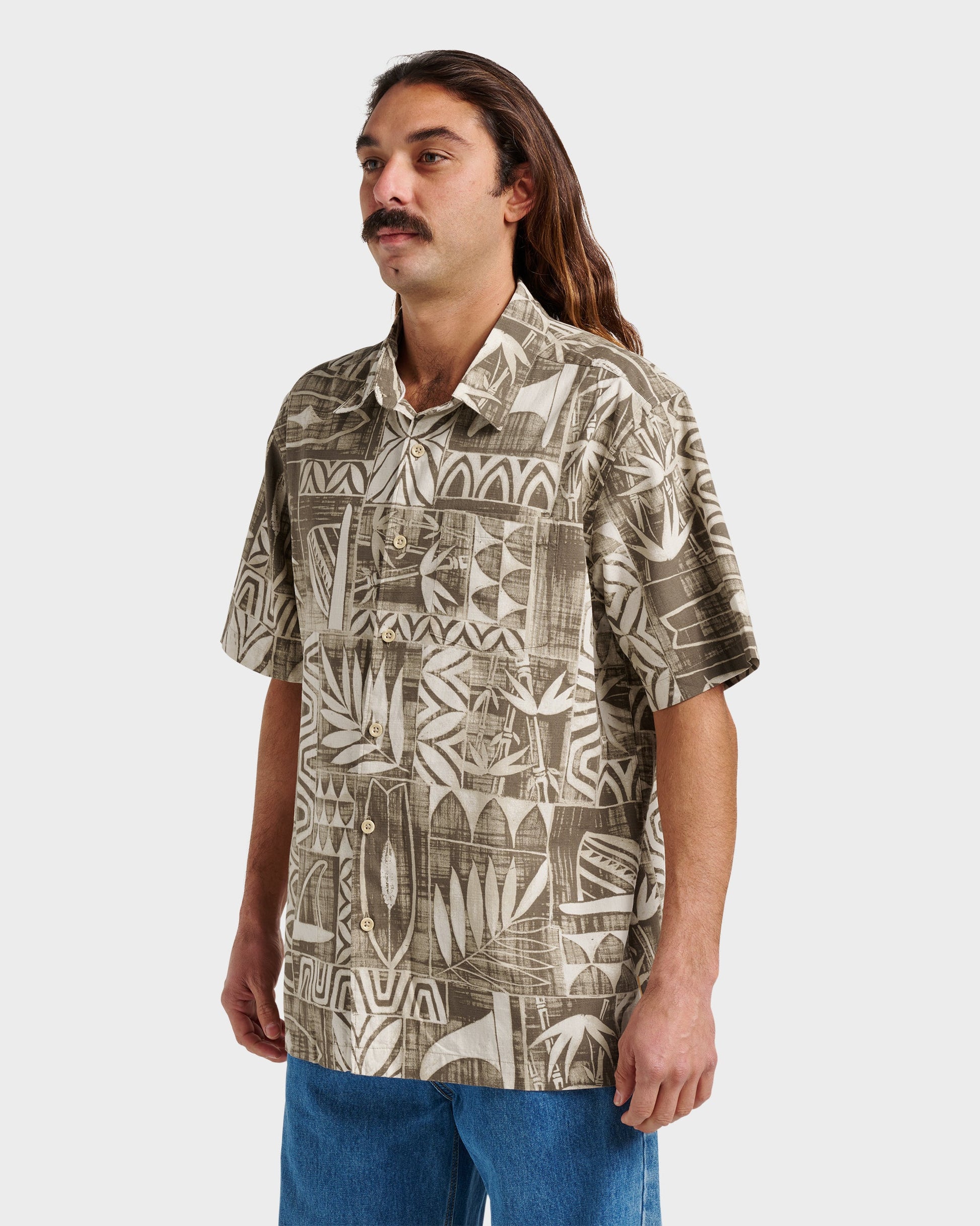 Waterman Talk Story Short Sleeve Shirt - Moonbeam Moonbeam Quick Silver