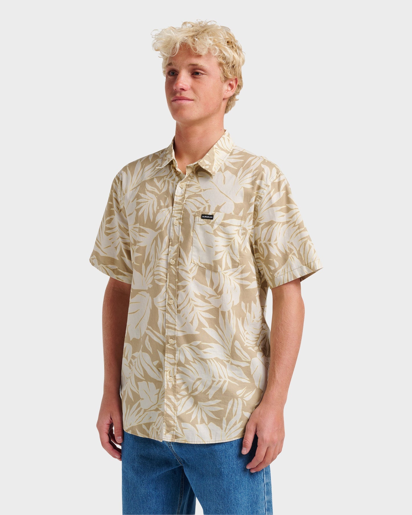 Palm Trip Classic Short Sleeve Shirt - Twill Twill Quick Silver