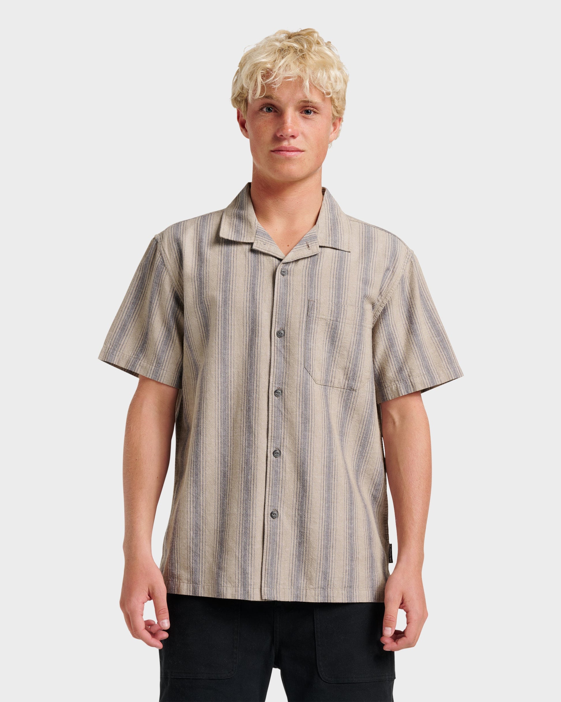 Oxford Stripe Casual Short Sleeve Shirt - Fallen Rock Fallen Rock Quick Silver