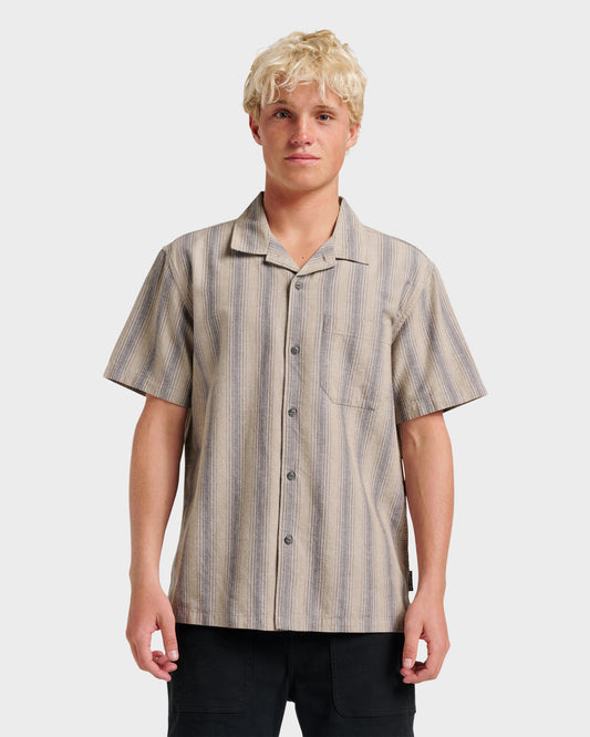 Oxford Stripe Casual Short Sleeve Shirt - Fallen Rock Fallen Rock Quick Silver