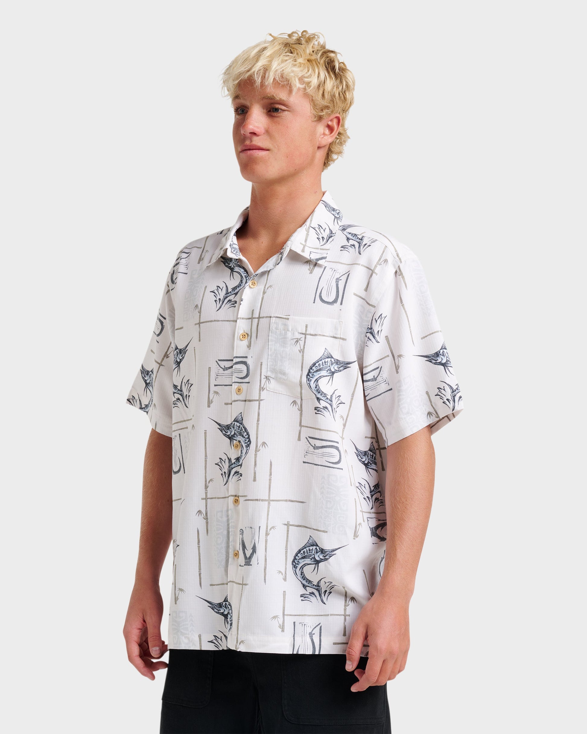 Waterman Big Day Short Sleeve Shirt - White White Quick Silver