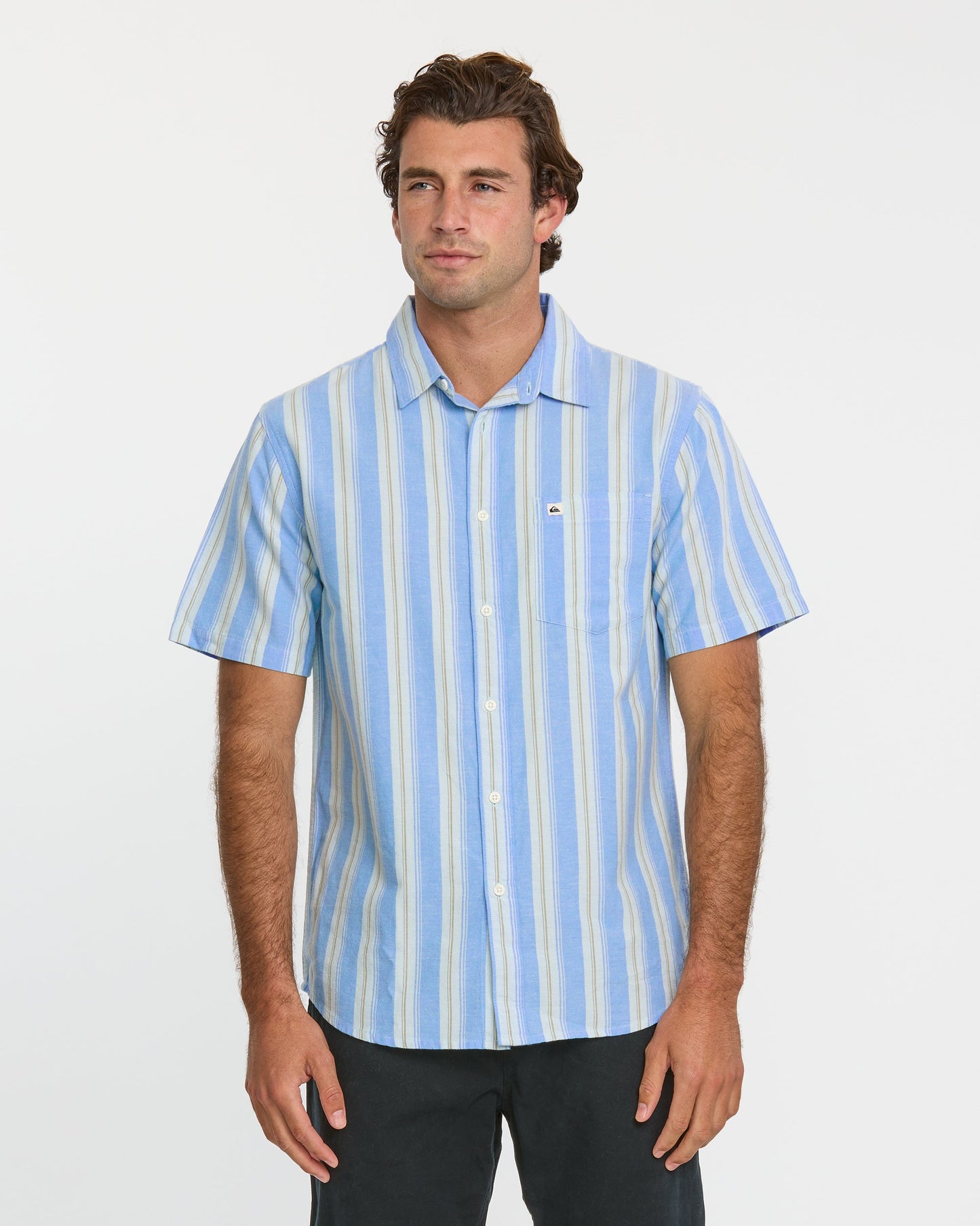 Oxford Stripe Classic Short Sleeve Shirt - Azure Azure Quick Silver
