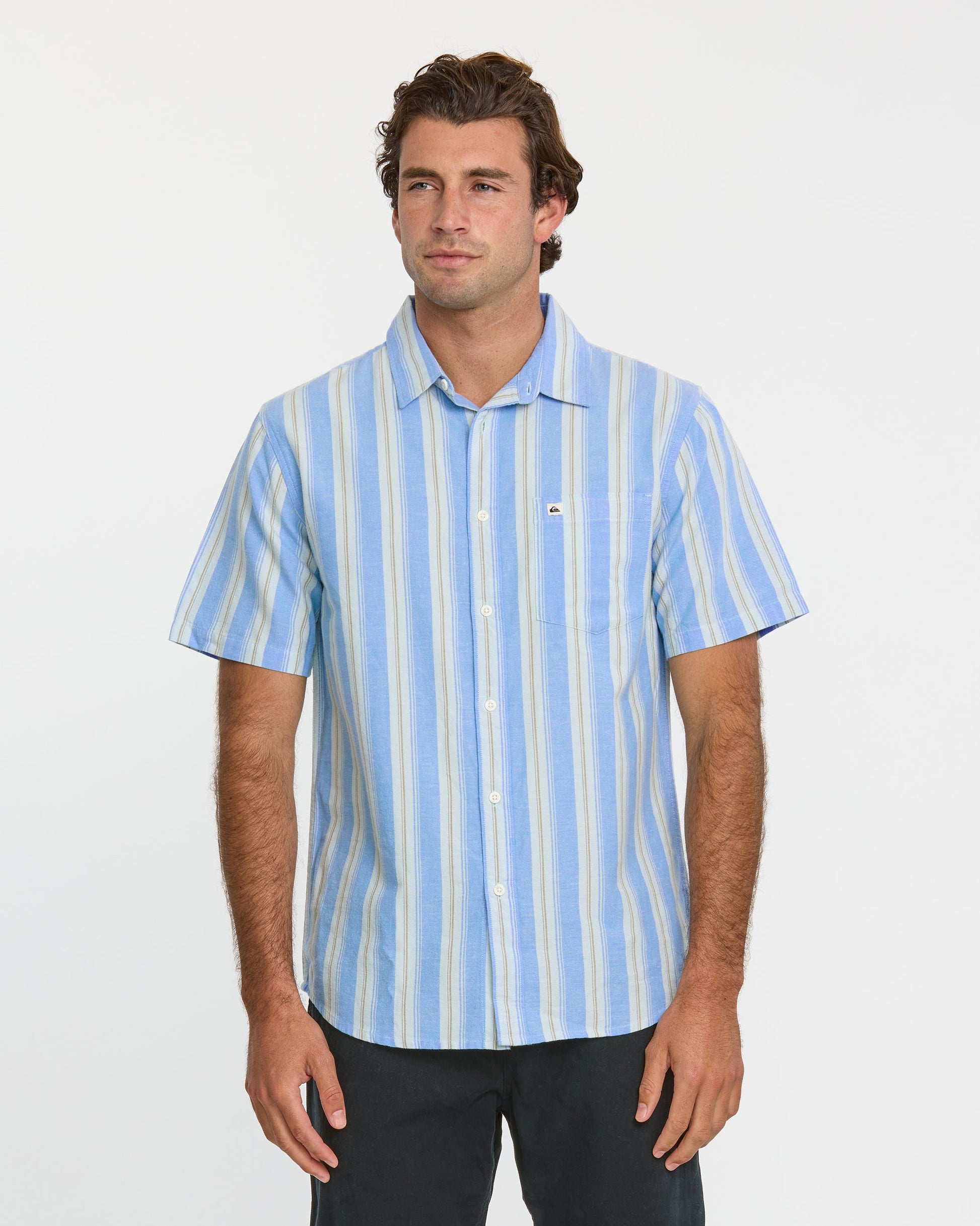Oxford Stripe Classic Short Sleeve Shirt - Azure Azure Quick Silver