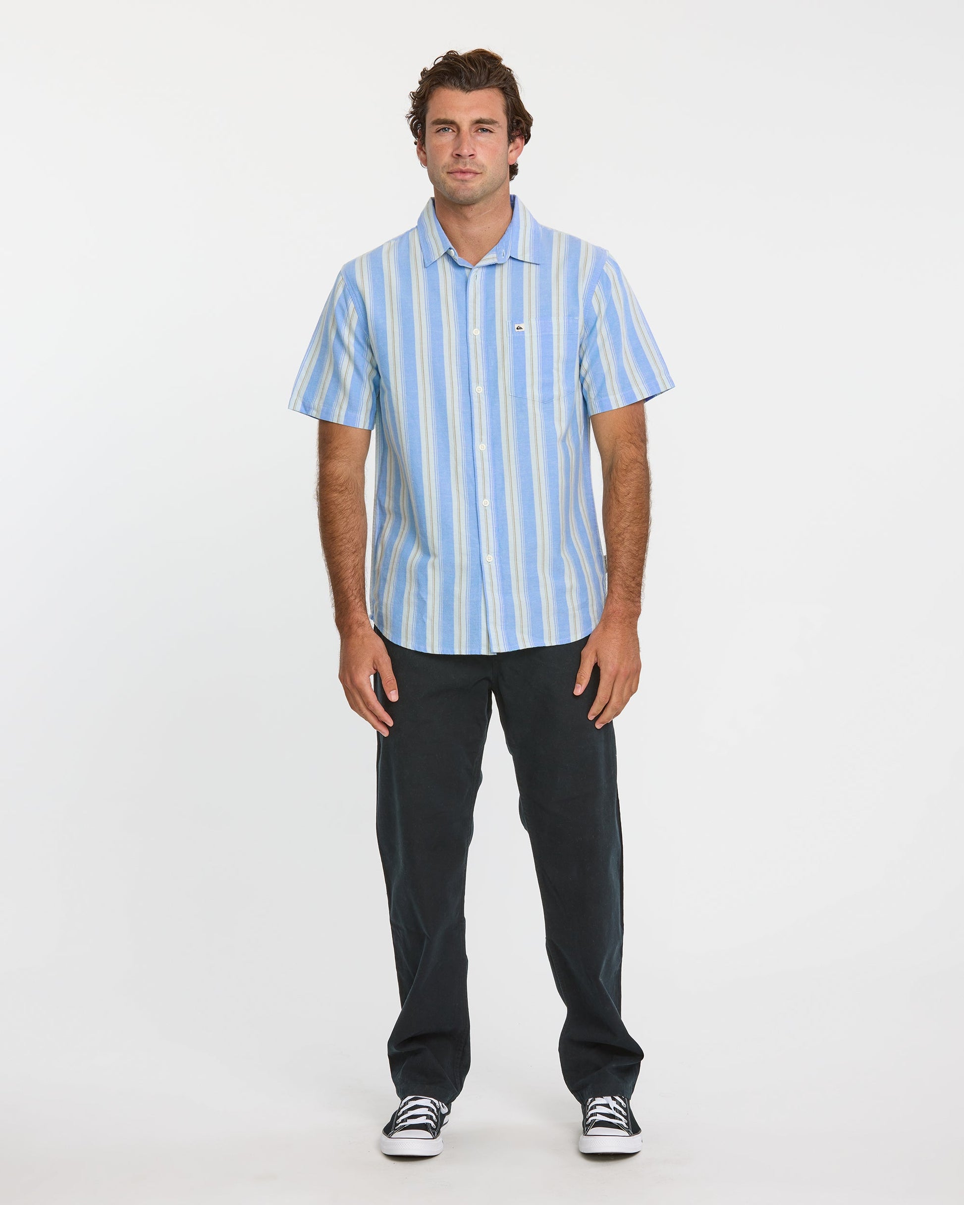 Oxford Stripe Classic Short Sleeve Shirt - Azure Azure Quick Silver