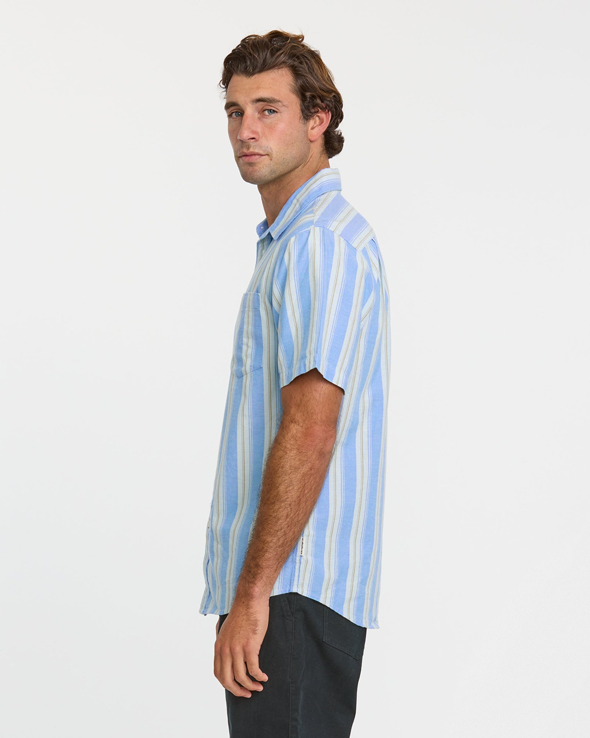 Oxford Stripe Classic Short Sleeve Shirt - Azure Azure Quick Silver