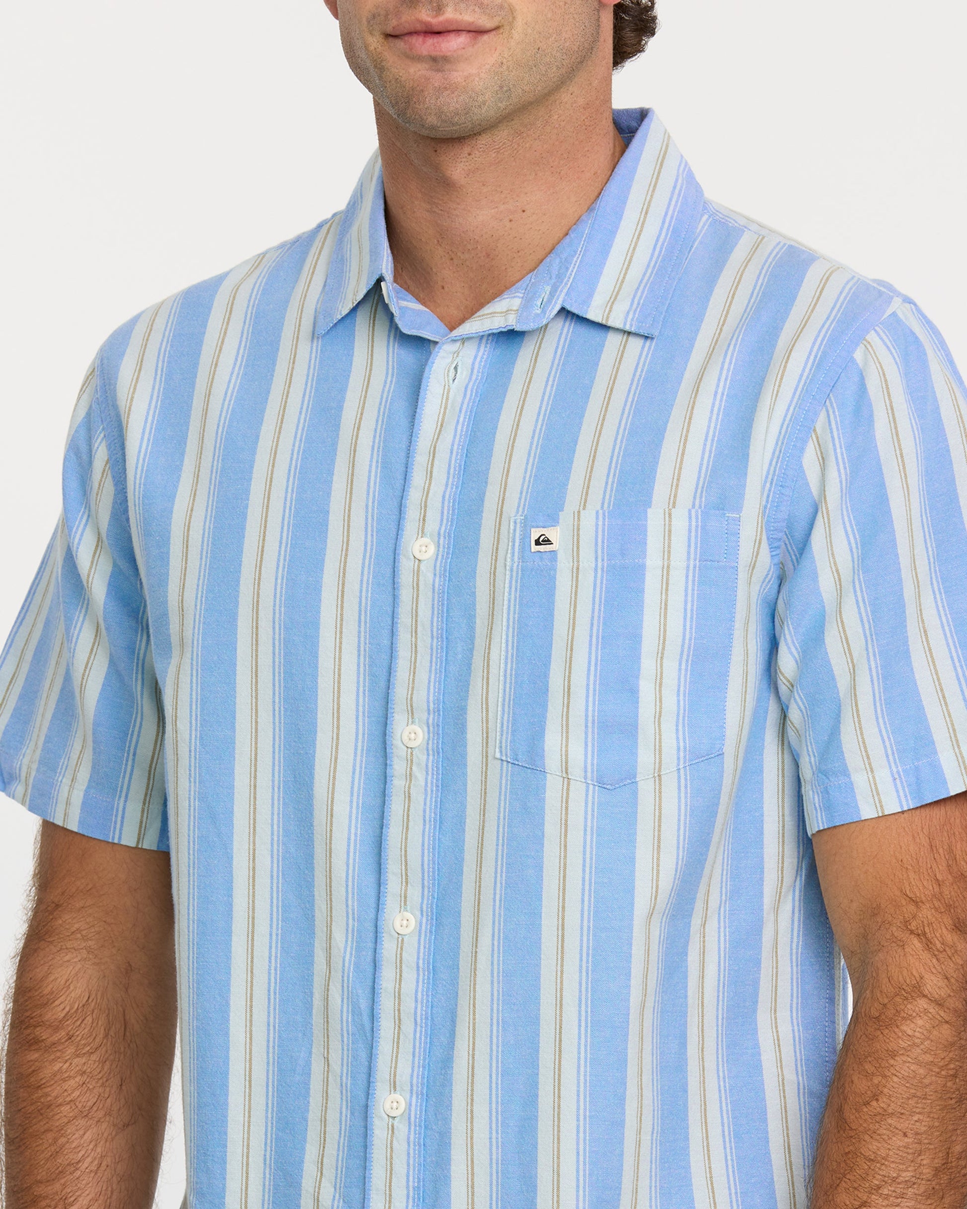 Oxford Stripe Classic Short Sleeve Shirt - Azure Azure Quick Silver