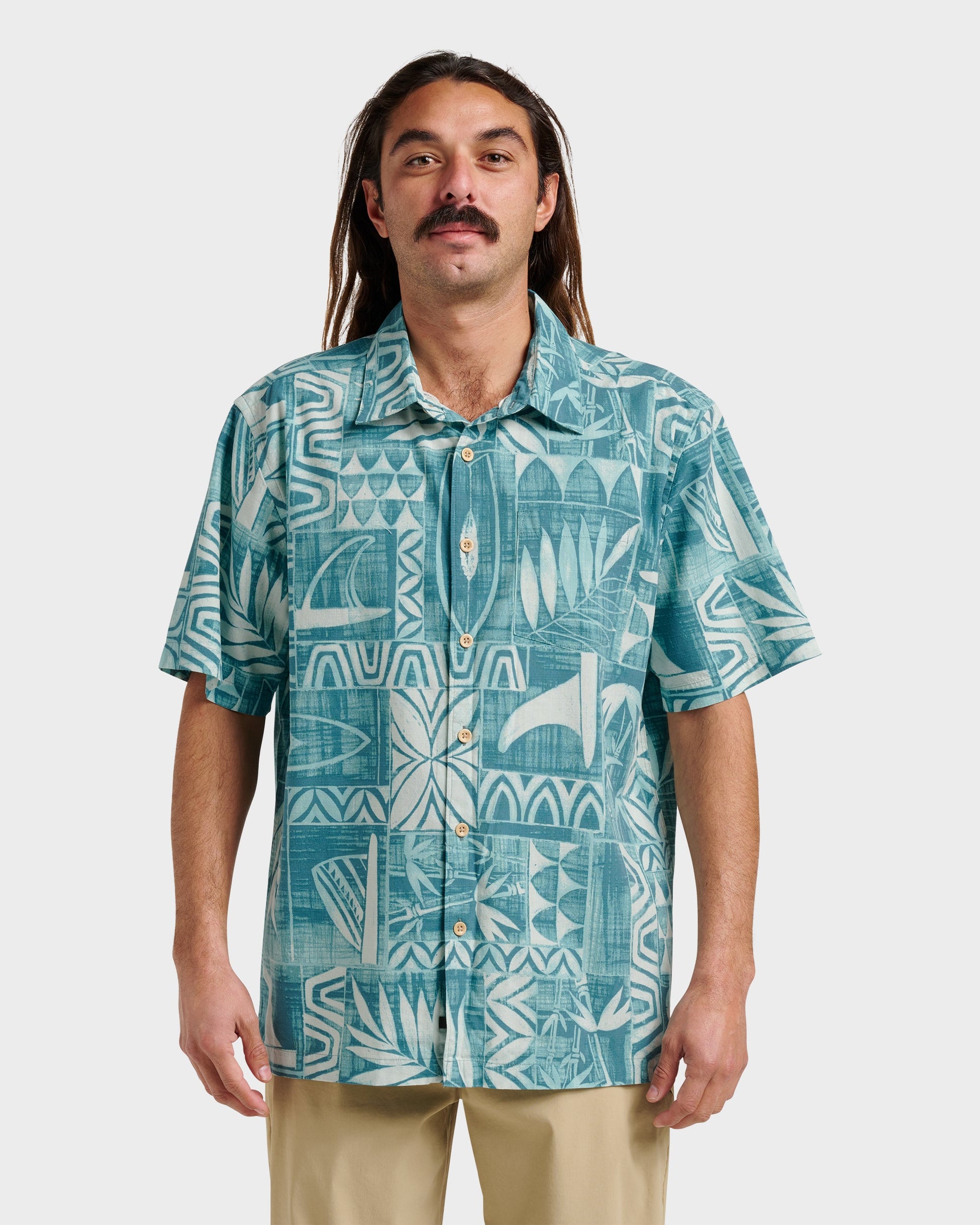 Waterman Talk Story Short Sleeve Shirt - Aqua Sea Aqua Sea Quick Silver
