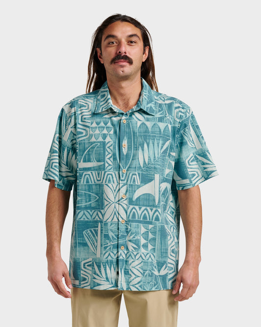 Waterman Talk Story Short Sleeve Shirt - Aqua Sea Aqua Sea Quick Silver
