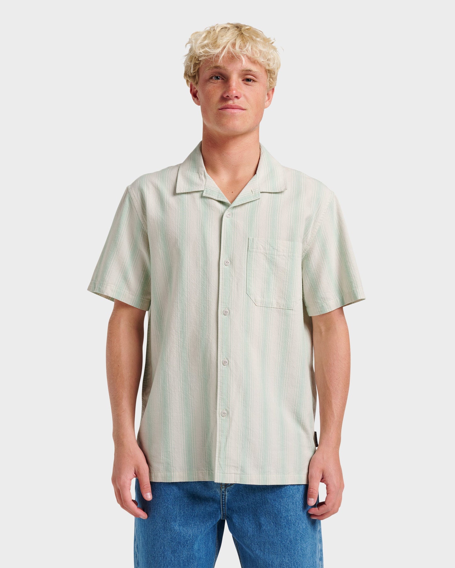 Oxford Stripe Casual Short Sleeve Shirt - Moonstruck Moonstruck Quick Silver