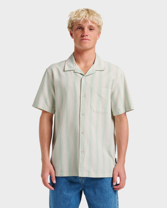 Oxford Stripe Casual Short Sleeve Shirt - Moonstruck Moonstruck Quick Silver