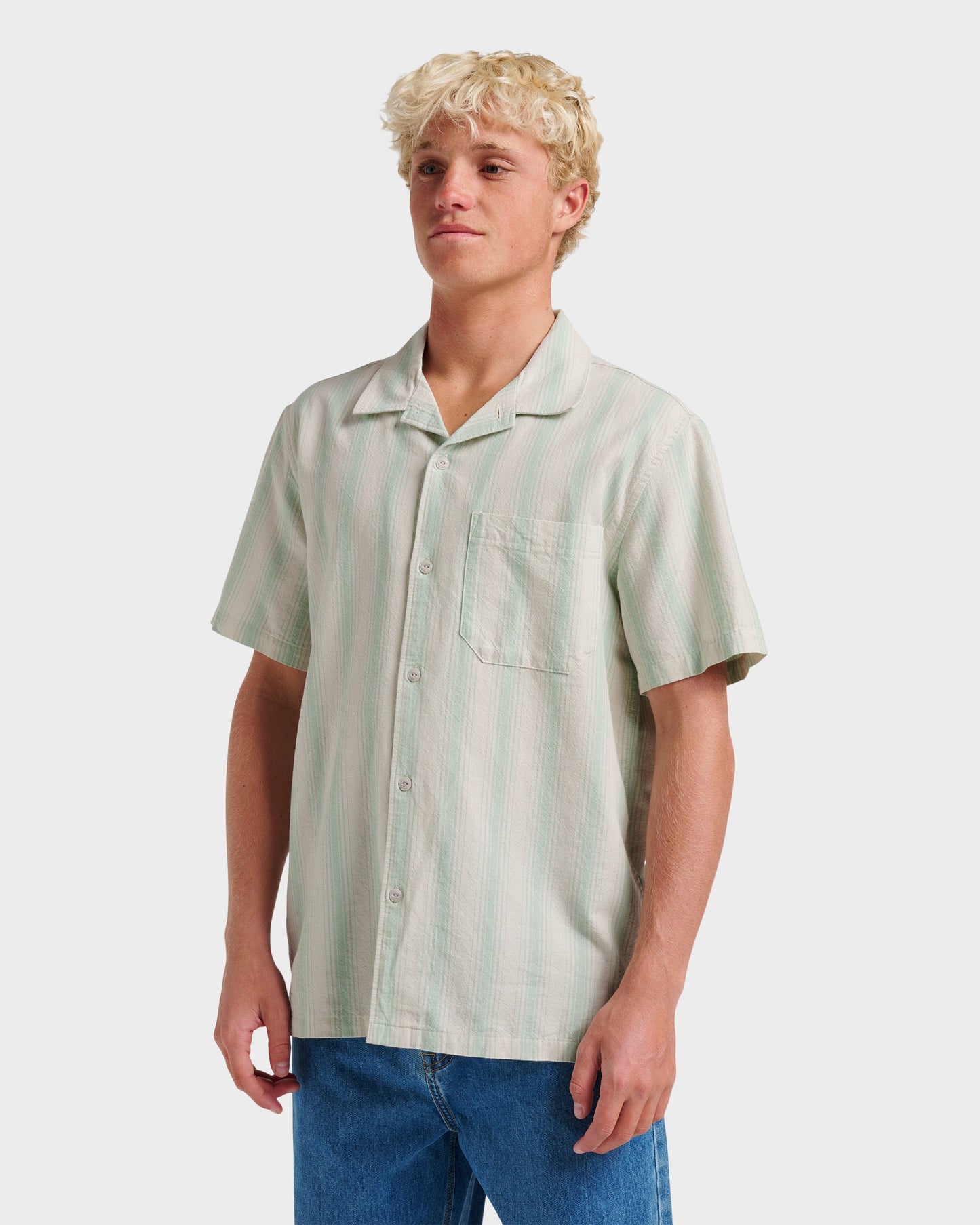 Oxford Stripe Casual Short Sleeve Shirt - Moonstruck Moonstruck Quick Silver