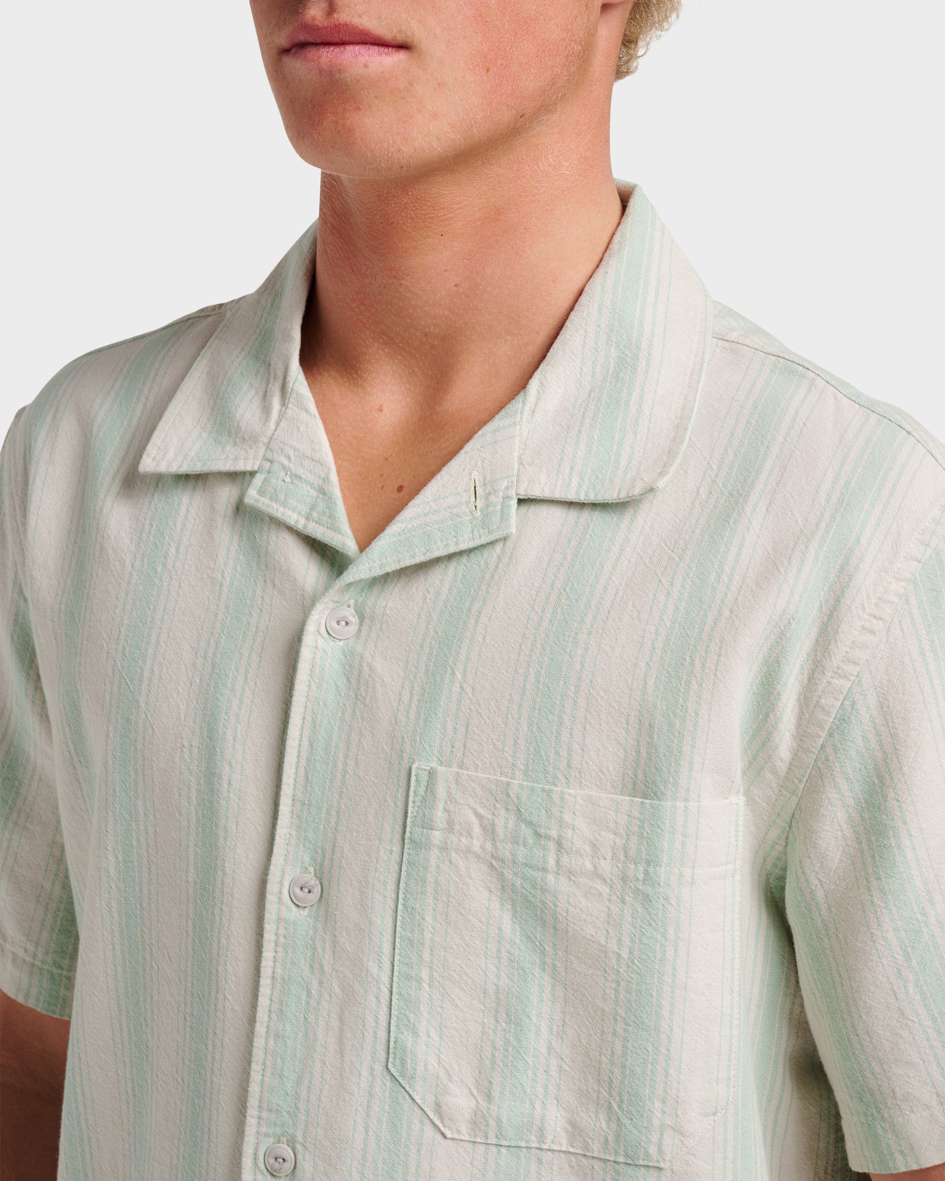 Oxford Stripe Casual Short Sleeve Shirt - Moonstruck Moonstruck Quick Silver