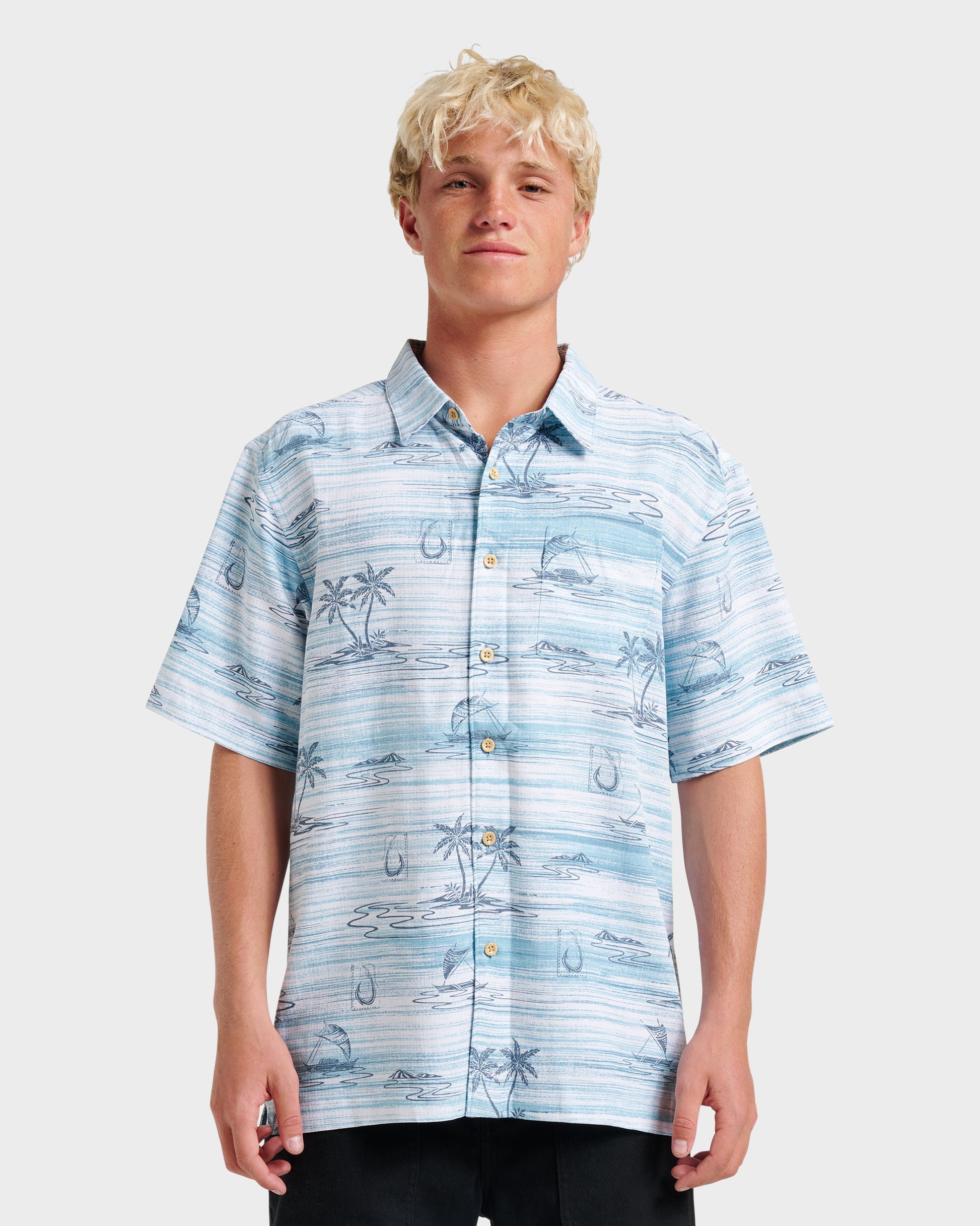 Waterman Island Daze Short Sleeve Shirt - Aqua Sea Aqua Sea Quick Silver