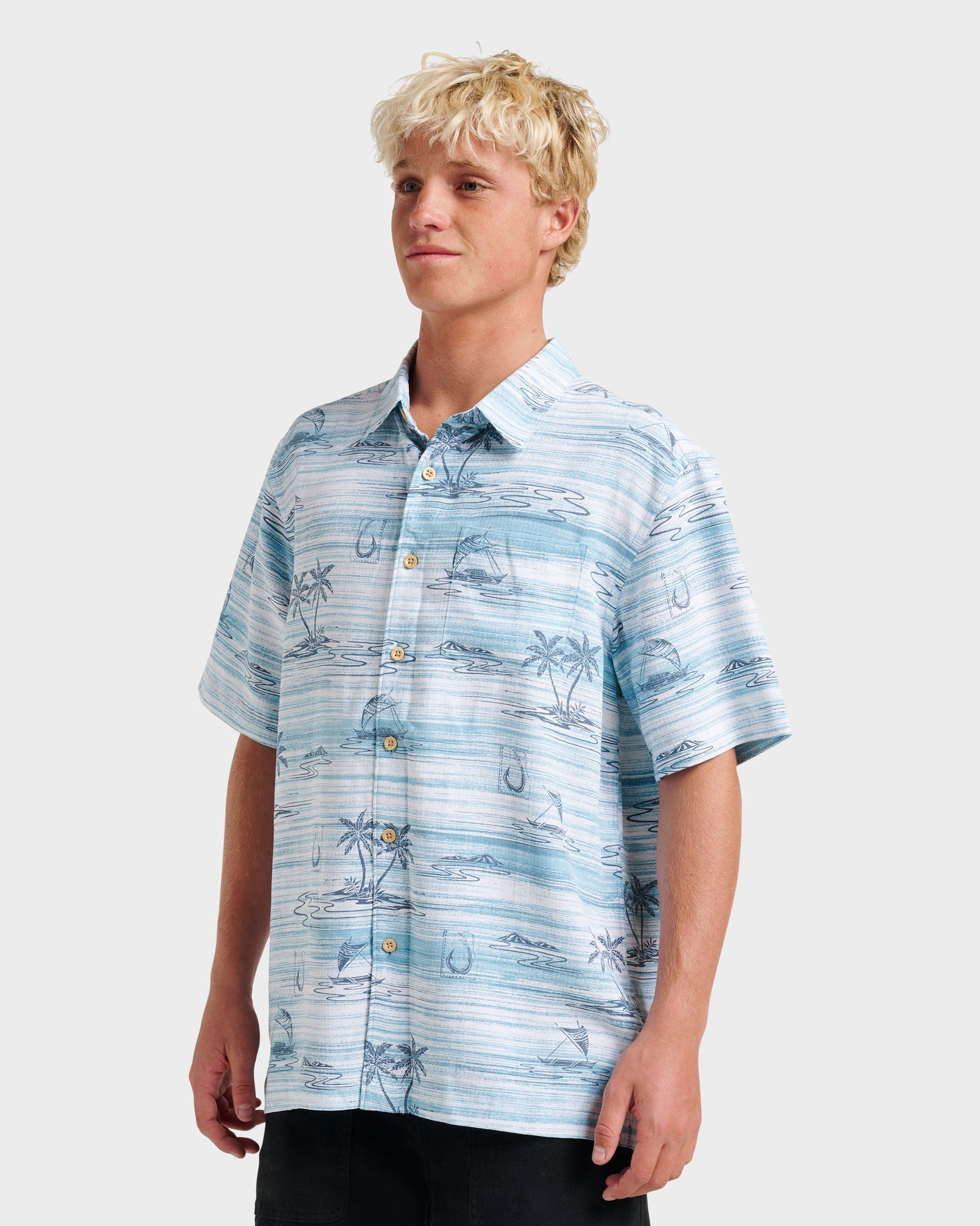 Waterman Island Daze Short Sleeve Shirt - Aqua Sea Aqua Sea Quick Silver