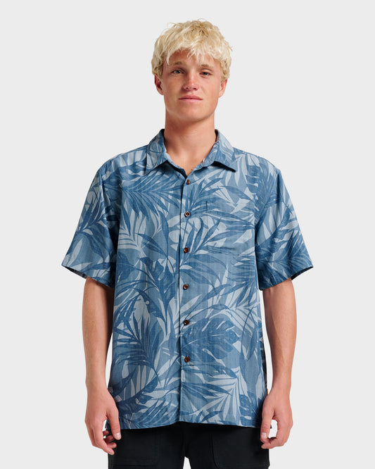 Waterman Botanical Short Sleeve Shirt - Midnight Navy Midnight Navy Quick Silver