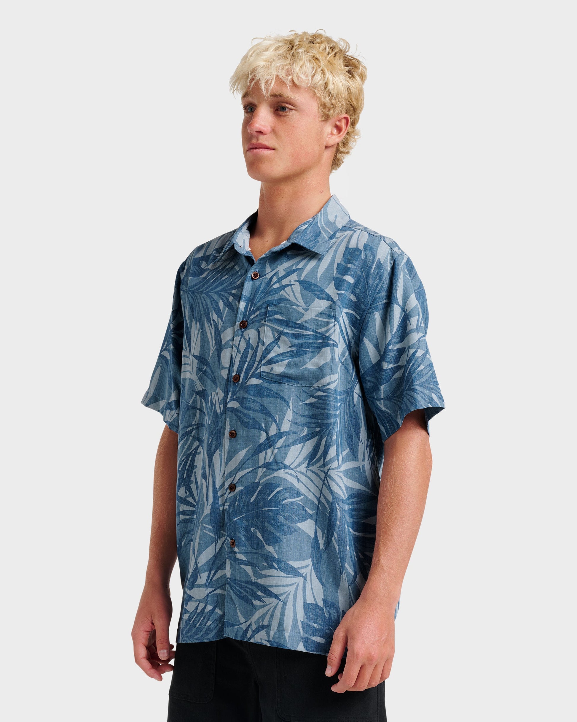 Waterman Botanical Short Sleeve Shirt - Midnight Navy Midnight Navy Quick Silver