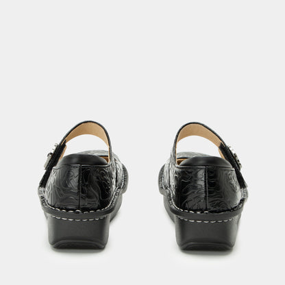 Alegria Paloma Black Embossed Rose Mary Jane