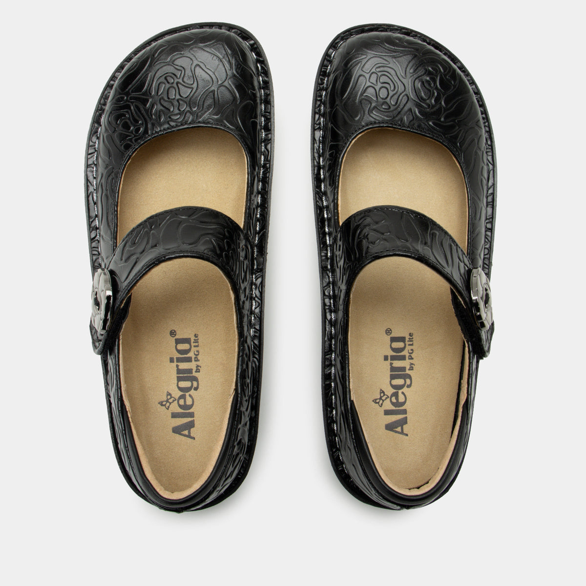 Alegria Paloma Black Embossed Rose Mary Jane