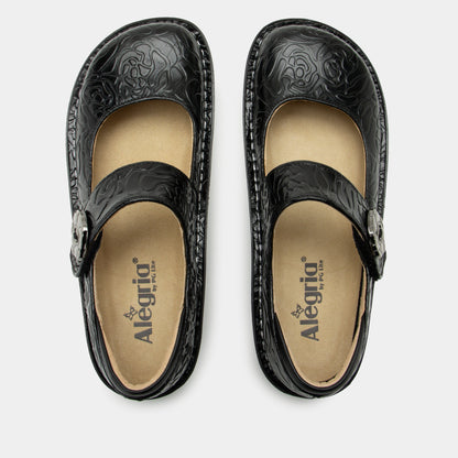 Alegria Paloma Black Embossed Rose Mary Jane