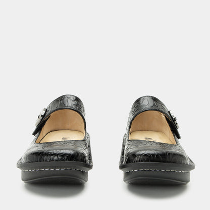 Alegria Paloma Black Embossed Rose Mary Jane