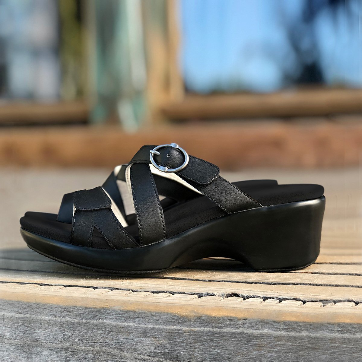 Alegria Roux Black Wedge Sandal